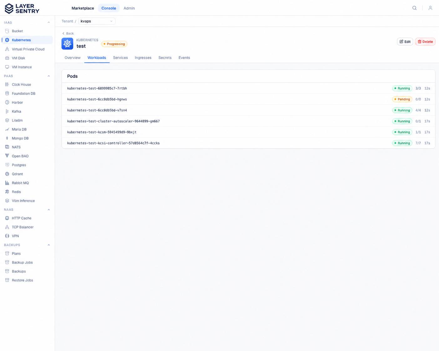 A Kubernetes environment for every team. in the Layer Sentry console